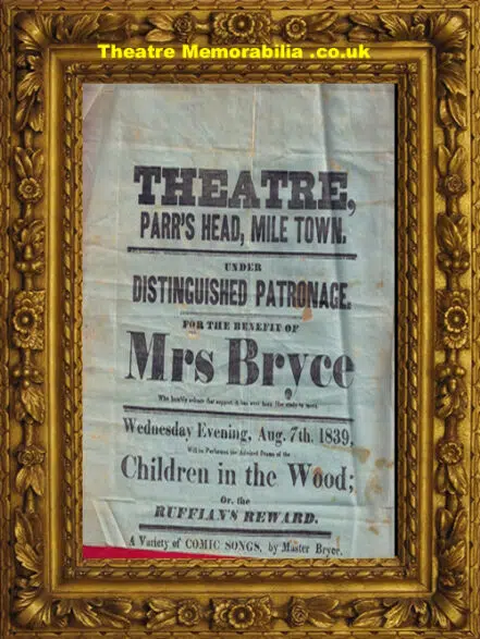 Parr’s Head Theatre – Mile Town – Silk Theatre Poster – 1839
