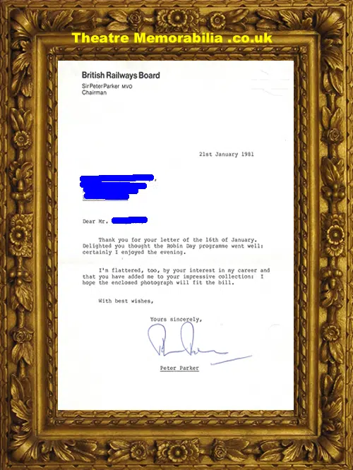 Peter Parker Autograph - Chairman British Rail - Letter - 1981