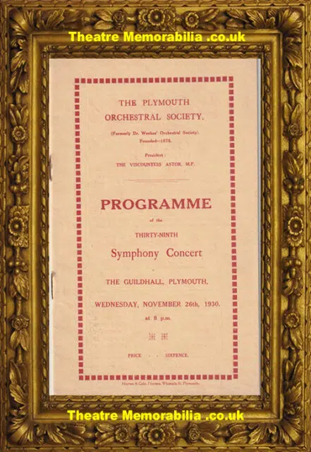 Plymouth Orchestral Society Concert Programme 1930