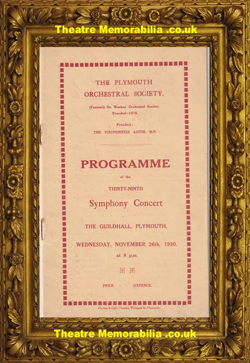 Plymouth Orchestral Society Concert Programme 1930