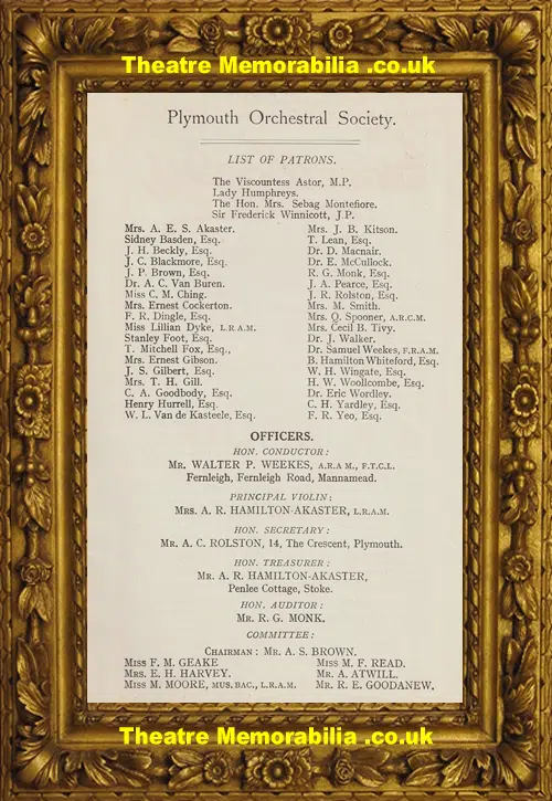 Plymouth Orchestral Society Concert Programme 1930