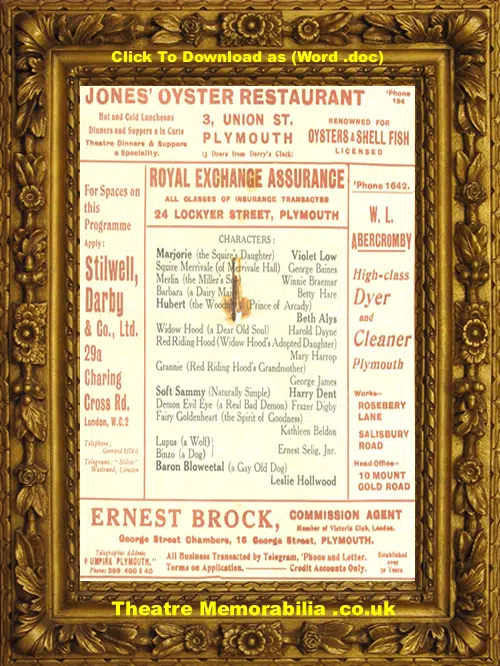 Plymouth Theatre Royal - Red Riding Hood - 1930