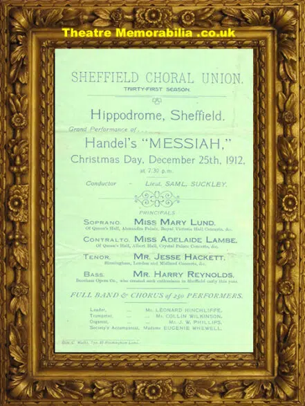 Sheffield Hippodrome Theatre – Messiah Concert – + Flyer 1912