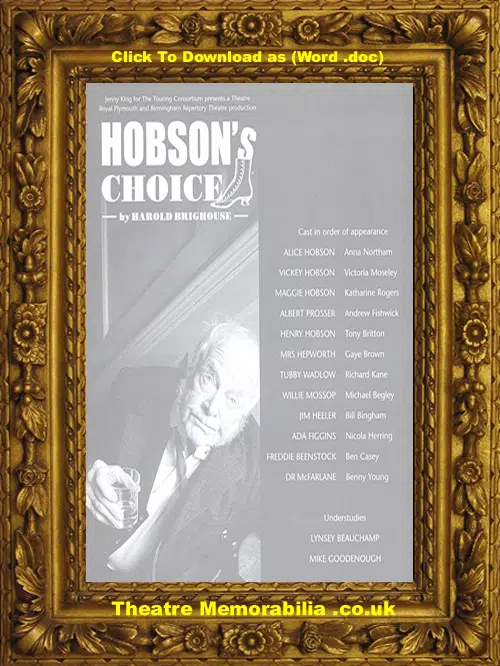 Sheffield Lyceum Theatre - Hobson's Choice - 2002 Tony Britton