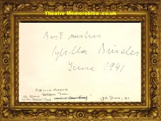 Sybilla Binder Autograph 1941 Golders Green Theatre