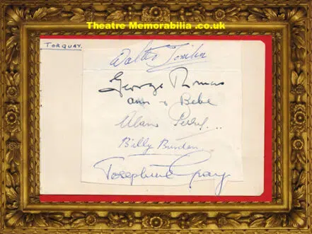 Torquay Pantomime Signed Sheet 1950s Billy Burden + Others