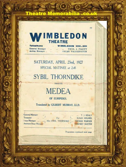 Wimbledon Theatre – Medea – 1927 – Sybil Thorndike