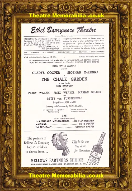 America Ethel Barrymore Theatre - The Chalk Garden - 1956 - USA