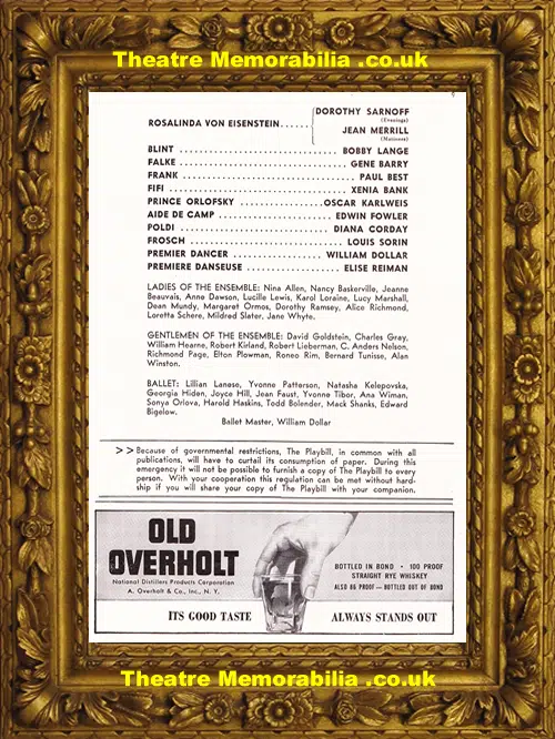 America New York Forty-Sixth Street Theatre - Rosalinda - 1943