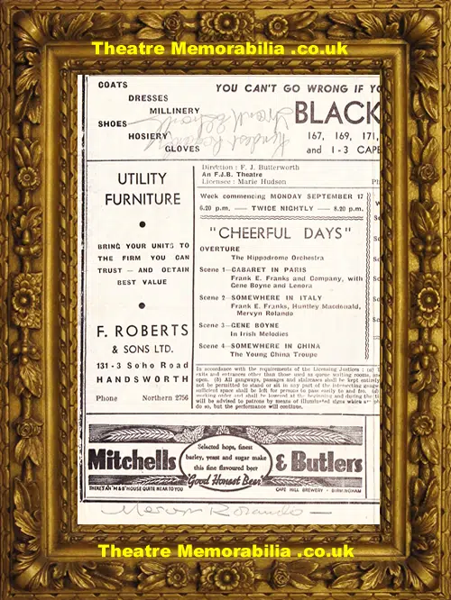 Birmingham Aston Hippodrome Theatre - Cheerful Days - 1940s Auto