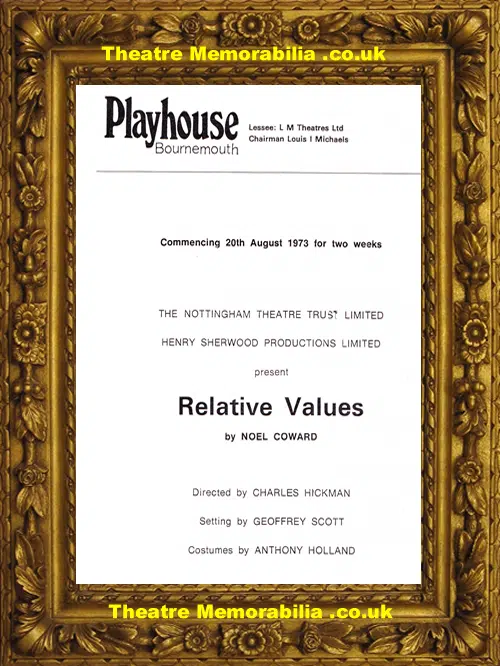 Bournemouth Playhouse Theatre - Relative Values - 1973