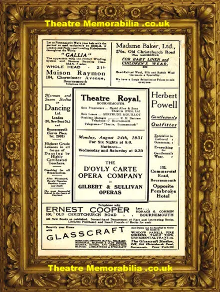Bournemouth Theatre Royal – Gilbert & Sullivan Opera – 1931
