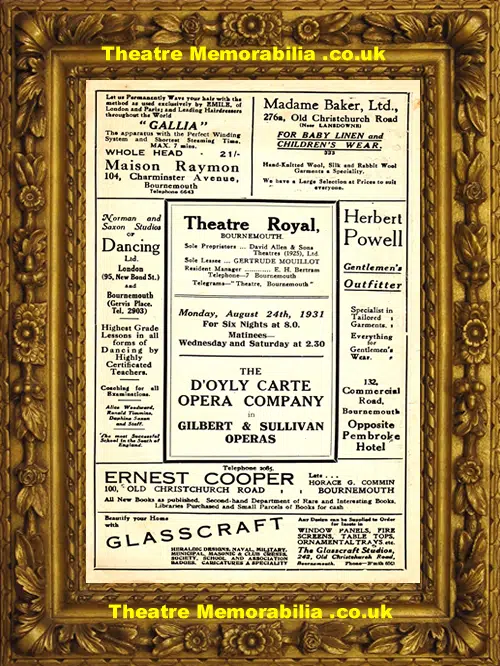 Bournemouth Theatre Royal - Gilbert & Sullivan Opera - 1931