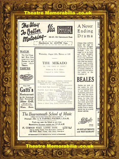 Bournemouth Theatre Royal - Gilbert & Sullivan Opera - 1931