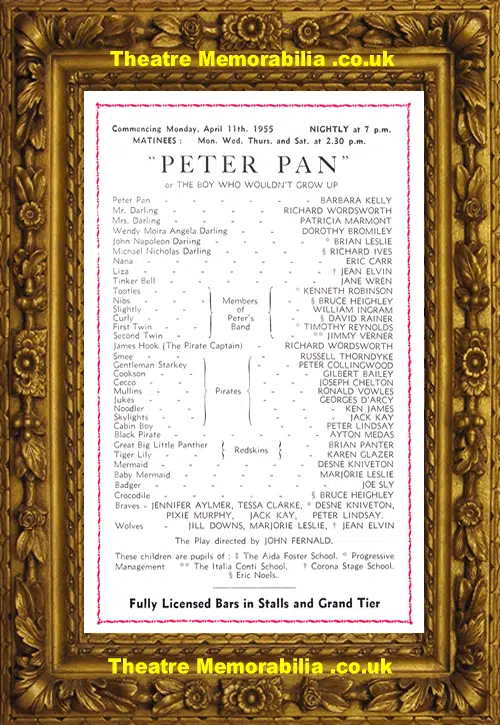 Bristol Hippodrome Theatre - Peter Pan - 1955