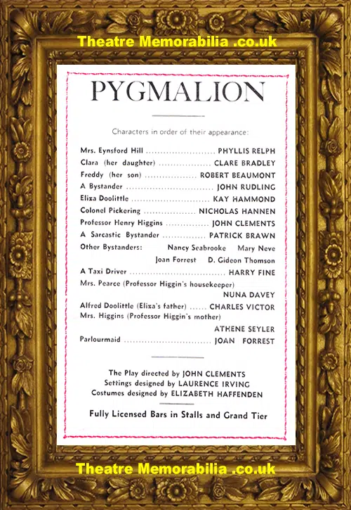 Bristol Hippodrome Theatre - Pygmalion - 1954