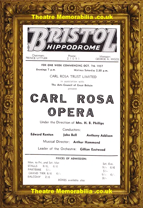 Bristol Hippodrome Theatre - The Barber Of Seville - 1957