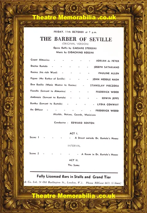 Bristol Hippodrome Theatre - The Barber Of Seville - 1957