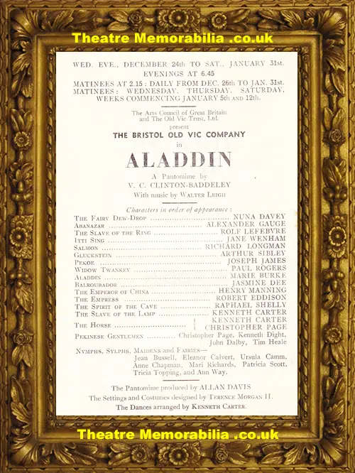 Bristol Theatre Royal - Aladdin - 1958