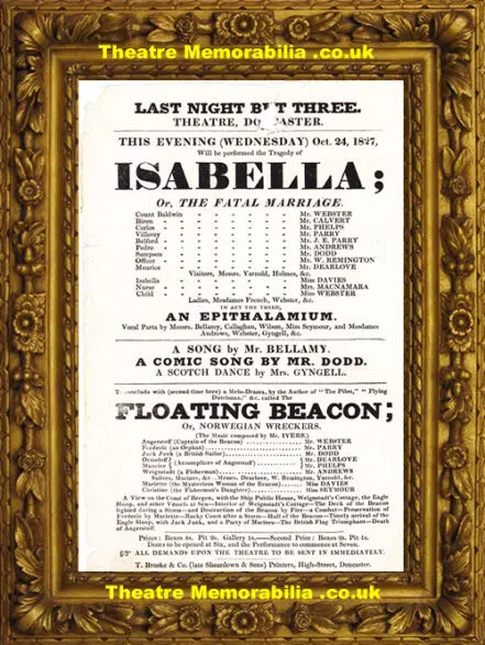 Doncaster Theatre – Isabella – 1827 – Playbill Poster