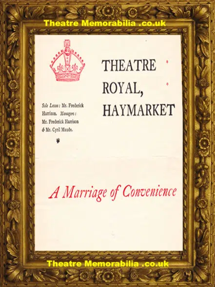 Haymarket Theatre Royal – A Marriage Of Convenience – 1897