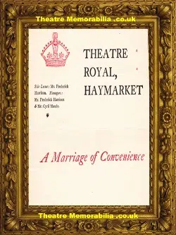 Haymarket Theatre Royal – A Marriage Of Convenience – 1897