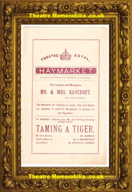 Haymarket Theatre Royal – Taming A Tiger – 1881