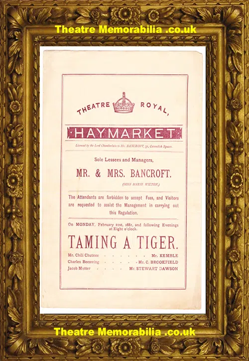Haymarket Theatre Royal - Taming A Tiger - 1881