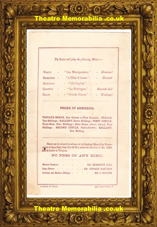 Haymarket Theatre Royal - Taming A Tiger - 1881