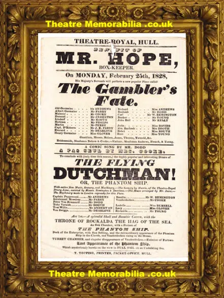 Hull Theatre Royal – The Gamblers Fate – 1828 – Playbill Poster