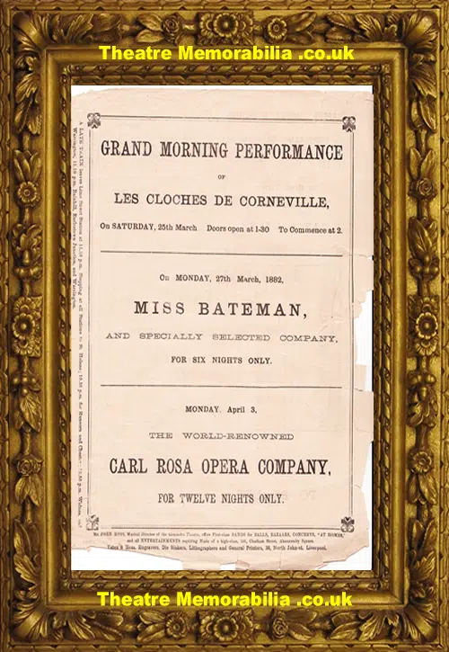 Liverpool Alexandra Theatre - Cloches De Corneville - 1882
