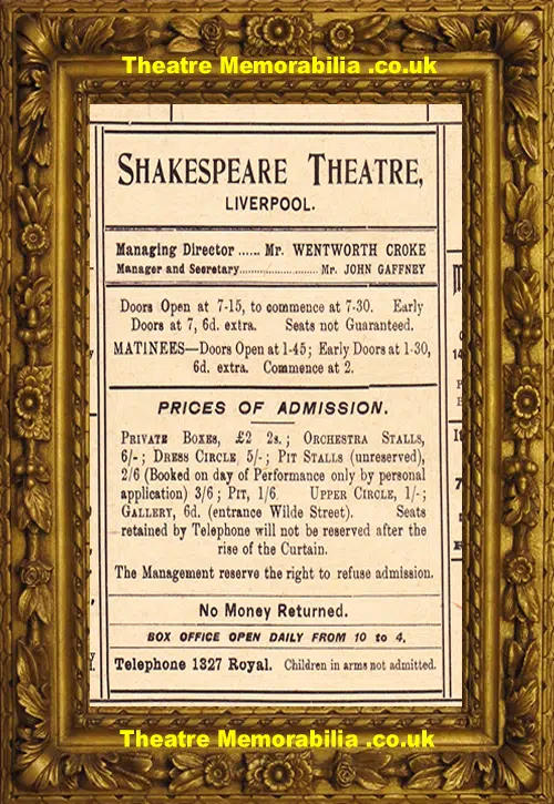 Liverpool Shakespeare Theatre - Carmen + Faust Opera - 1910