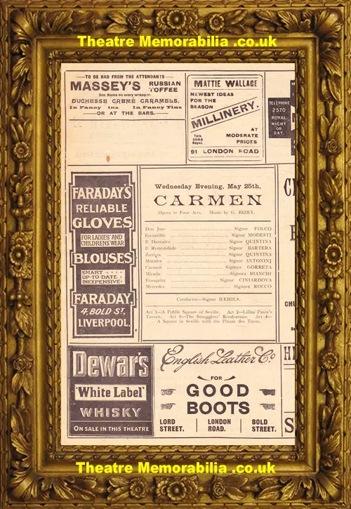 Liverpool Shakespeare Theatre - Carmen + Faust Opera - 1910