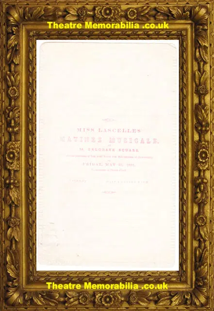 London 24 Belgrave Square – Miss Lascelles Matinee Musicale 1862