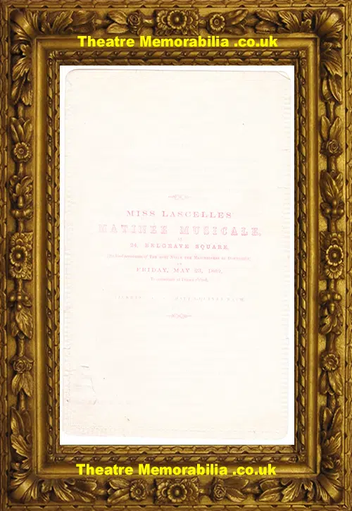 London 24 Belgrave Square - Miss Lascelles Matinee Musicale 1862