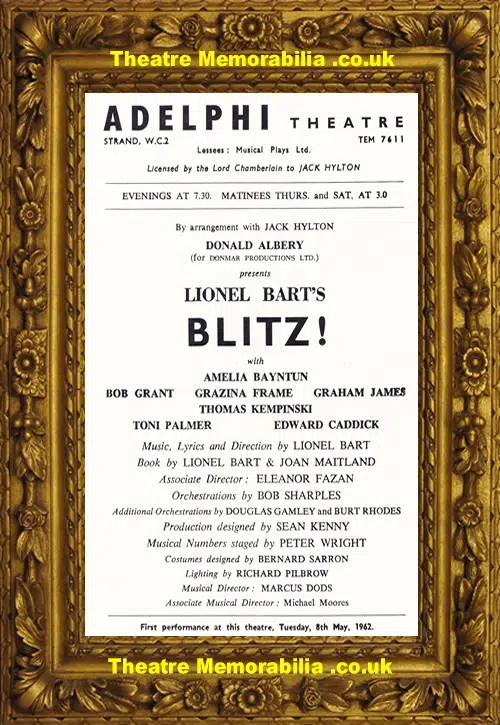 London Adelphi Theatre - Blitz - 1962 - Lionel Bart