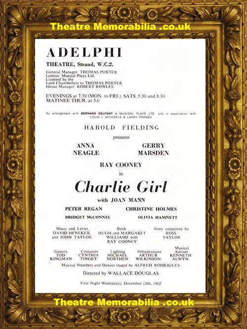 London Adelphi Theatre - Charlie Girl - 1965 -Gerry Marsden