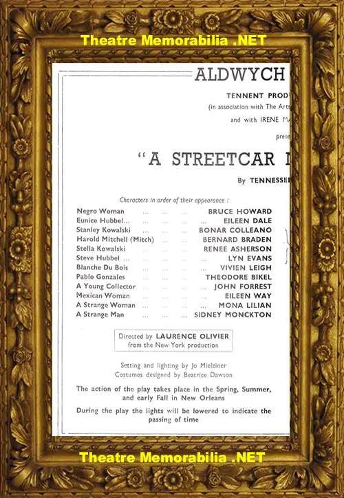 London Aldwych Theatre - A Street Car Named Desire - 1950