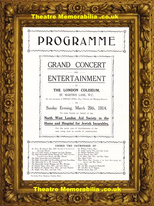 London Coliseum Grand Concert Aid Of Home Jewish Incurables 1914