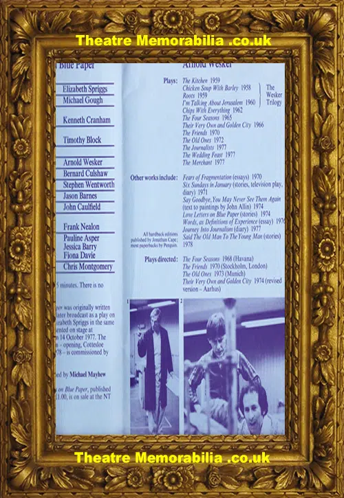 London Cottesloe Theatre - Love Letters On Blue Paper - 1978