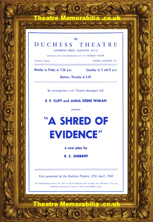 London Duchess Theatre - A Shred Of Evidence - 1960