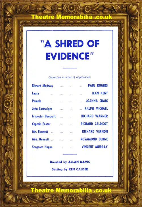 London Duchess Theatre - A Shred Of Evidence - 1960