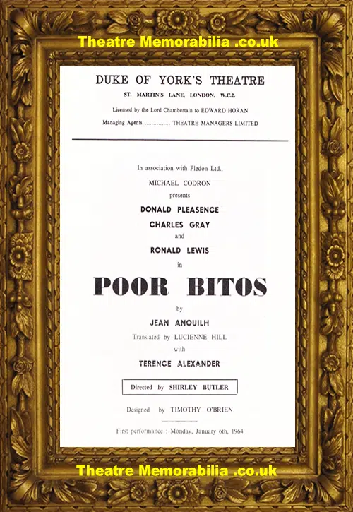 London Duke Of York Theatre - Poor Bitos - 1964 - D Pleasence