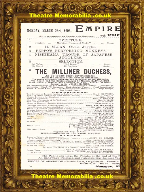 London Empire Theatre - The Milliner Duchess - 1903