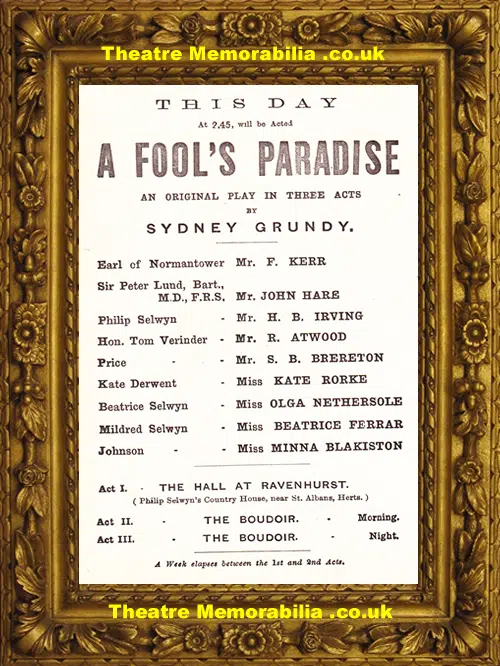 London Garrick Theatre - A Fool's Paradise - 1892 - Antique