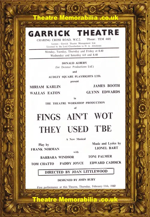 London Garrick Theatre - Fings Ain't Wot They Used To Be - 1960