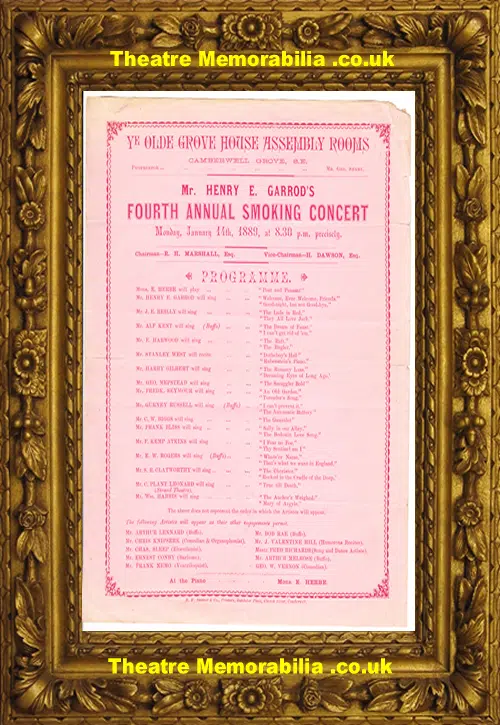 London Grove House Assembly Rooms - Annual Smoking Concert 1889