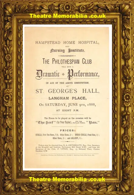London Hampstead Home Hospital Philothespian Club Theatre – 1888