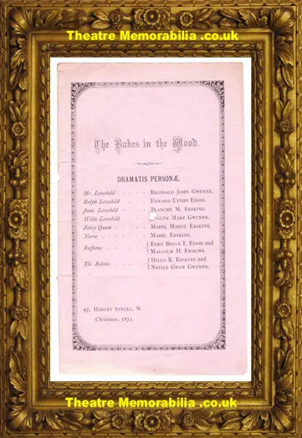 London Harley Street Christmas Theatre – Babes in the Wood 1872