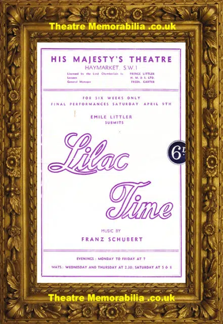 London Her Majesty’s Theatre – Lilac Time – 1949